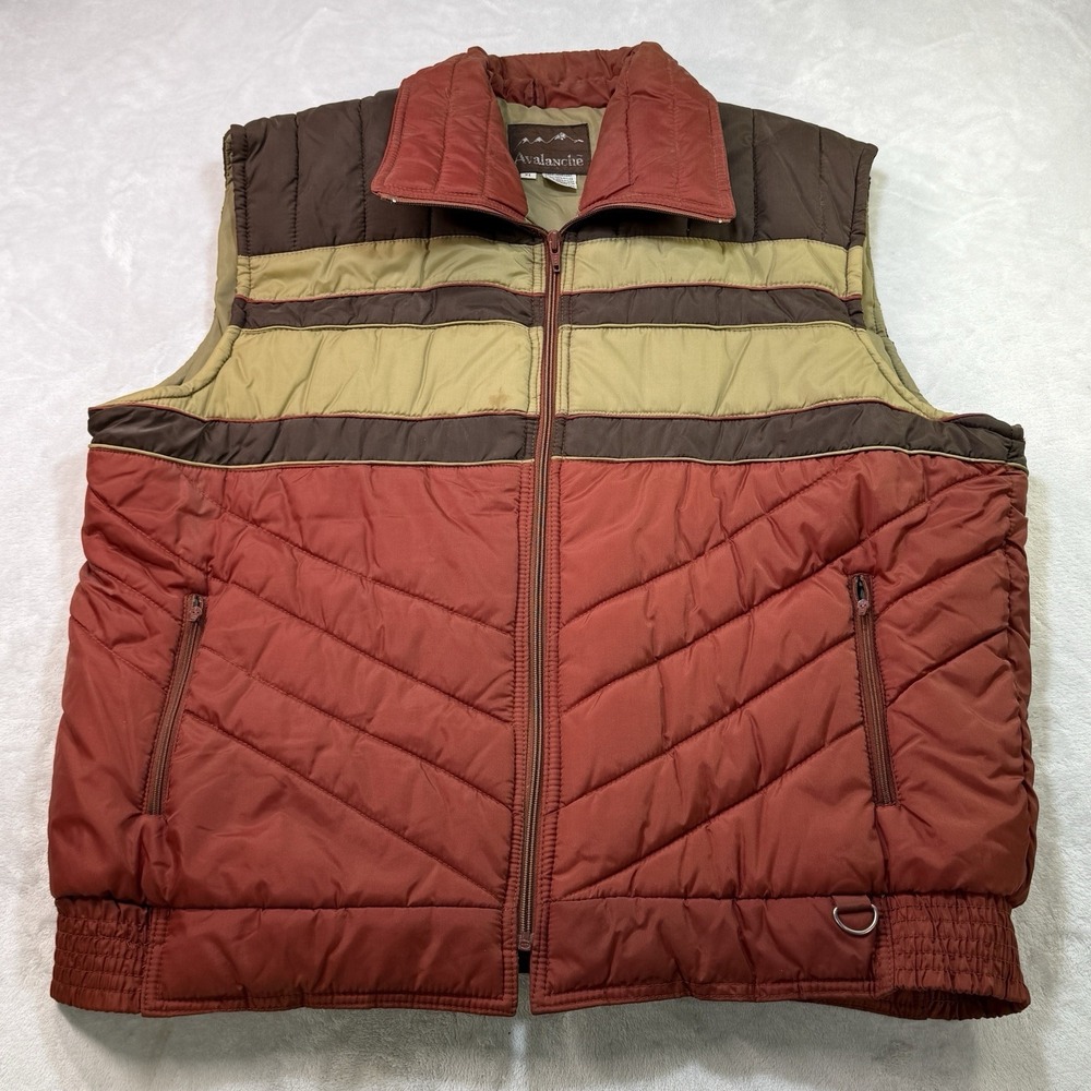 Vintage Avalanche Mens XL Puffer Vest Colorblock Brown Rust Tan Ski Outdoor